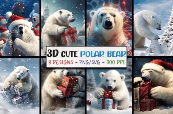 Cute 3D Christmas Polar Bear Graphics & Backgrounds