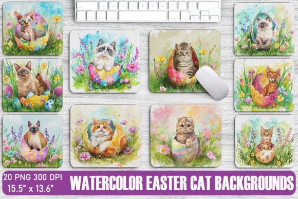 Cute Cat in Easter Egg Backgrounds Graphics