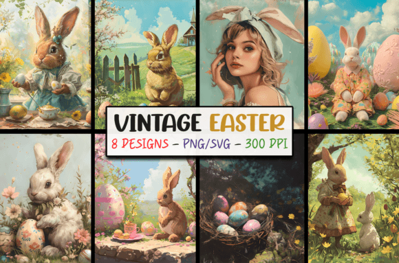 Cute Vintage Easter Backgrounds SVG PNG Graphics