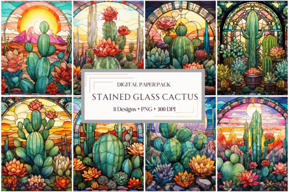 Stained Glass Cactus Backgrounds PNG: Graphics & Backgrounds for Local Branding