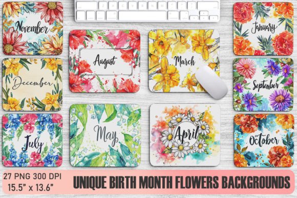 Unique Birth Month Flowers Backgrounds Graphics