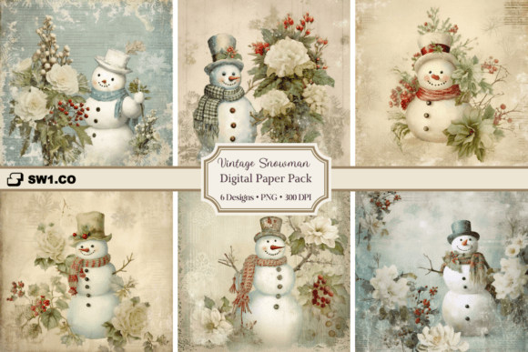 Vintage Christmas Snowman Backgrounds Graphics