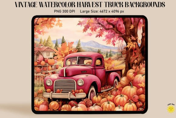 Watercolor Fall Pickup Truck Backgrounds